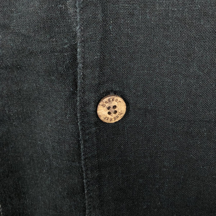 90s-00'S Hugger Washable Linen Short-Sleeve Open-Collar Linen x Rayon Box Shirt Men's Size L (Equivalent) Vintage linen black type Vintage Second Hand