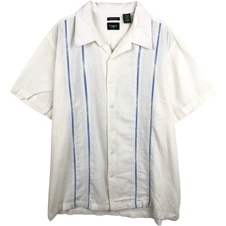 HAGGAR Washable Linen Short-Sleeve Open-Collar Linen Shirt, Boxy Shirt, Men's Size XL (approx.) linen white type Vintage Second Hand