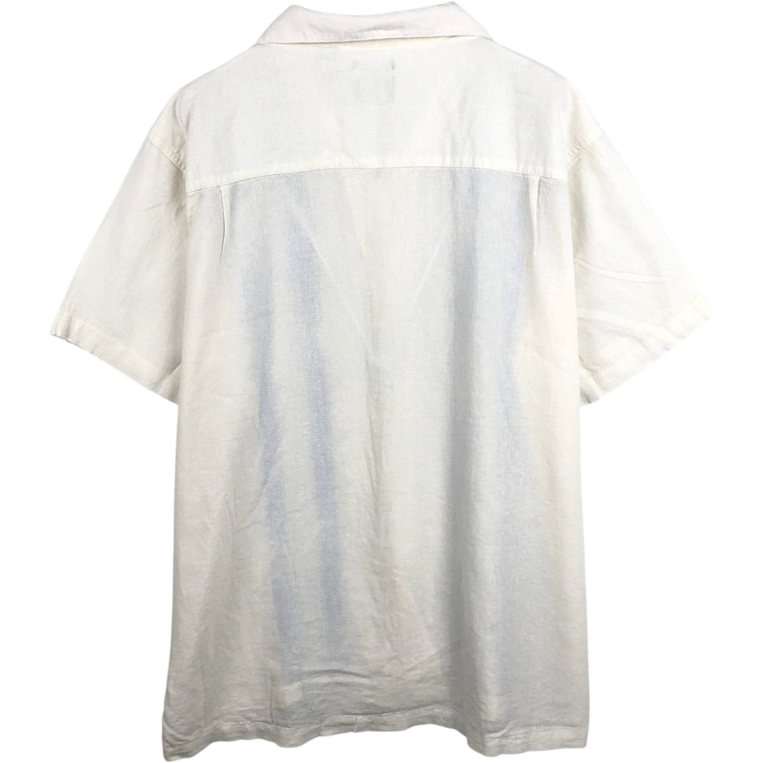 HAGGAR Washable Linen Short-Sleeve Open-Collar Linen Shirt, Boxy Shirt, Men's Size XL (approx.) linen white type Vintage Second Hand
