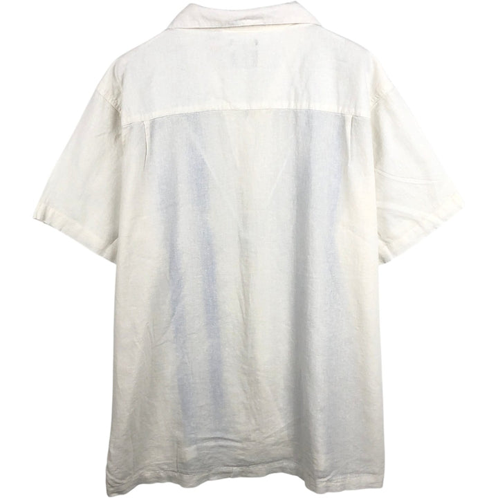 HAGGAR Washable Linen Short-Sleeve Open-Collar Linen Shirt, Boxy Shirt, Men's Size XL (approx.) linen white type Vintage Second Hand