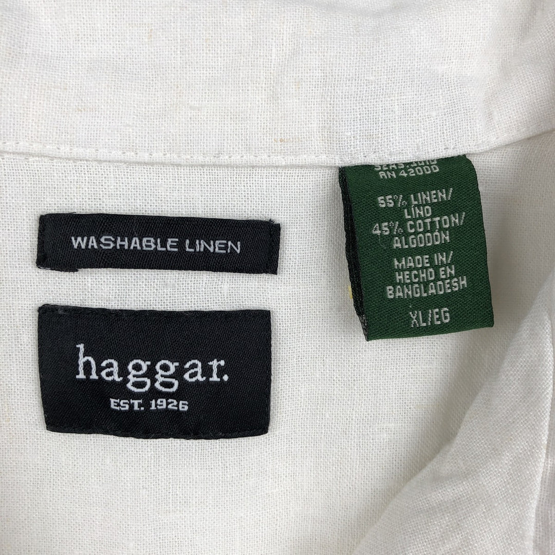 HAGGAR Washable Linen Short-Sleeve Open-Collar Linen Shirt, Boxy Shirt, Men's Size XL (approx.) linen white type Vintage Second Hand
