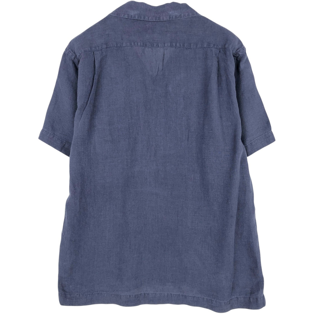 NVGS Mfg & Co. Short-Sleeve Open-Collar Linen Shirt (Men's Size S) linen navy blue type Vintage Second Hand