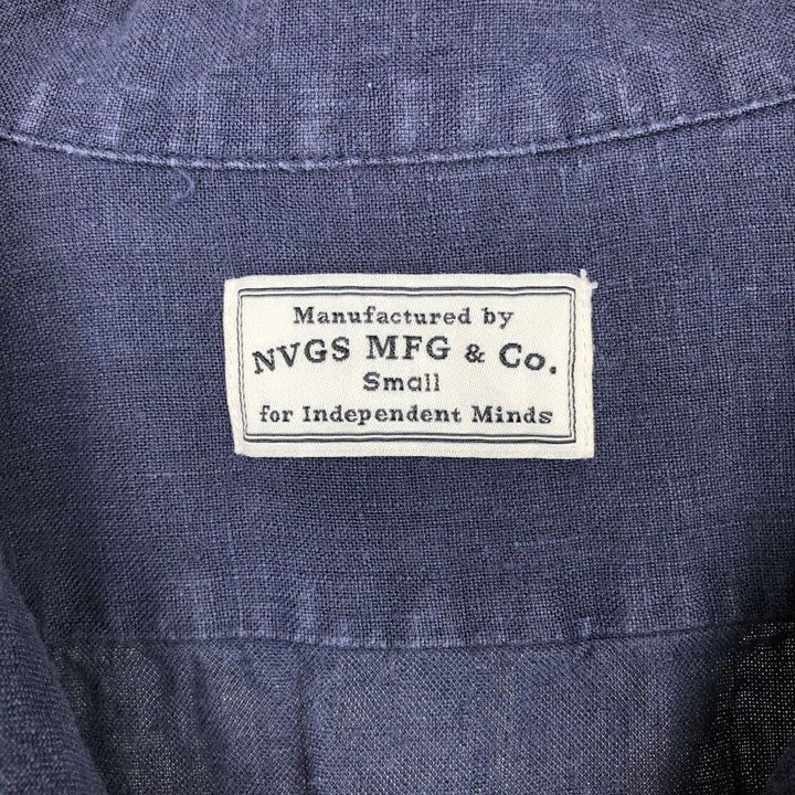 NVGS Mfg & Co. Short-Sleeve Open-Collar Linen Shirt (Men's Size S) linen navy blue type Vintage Second Hand
