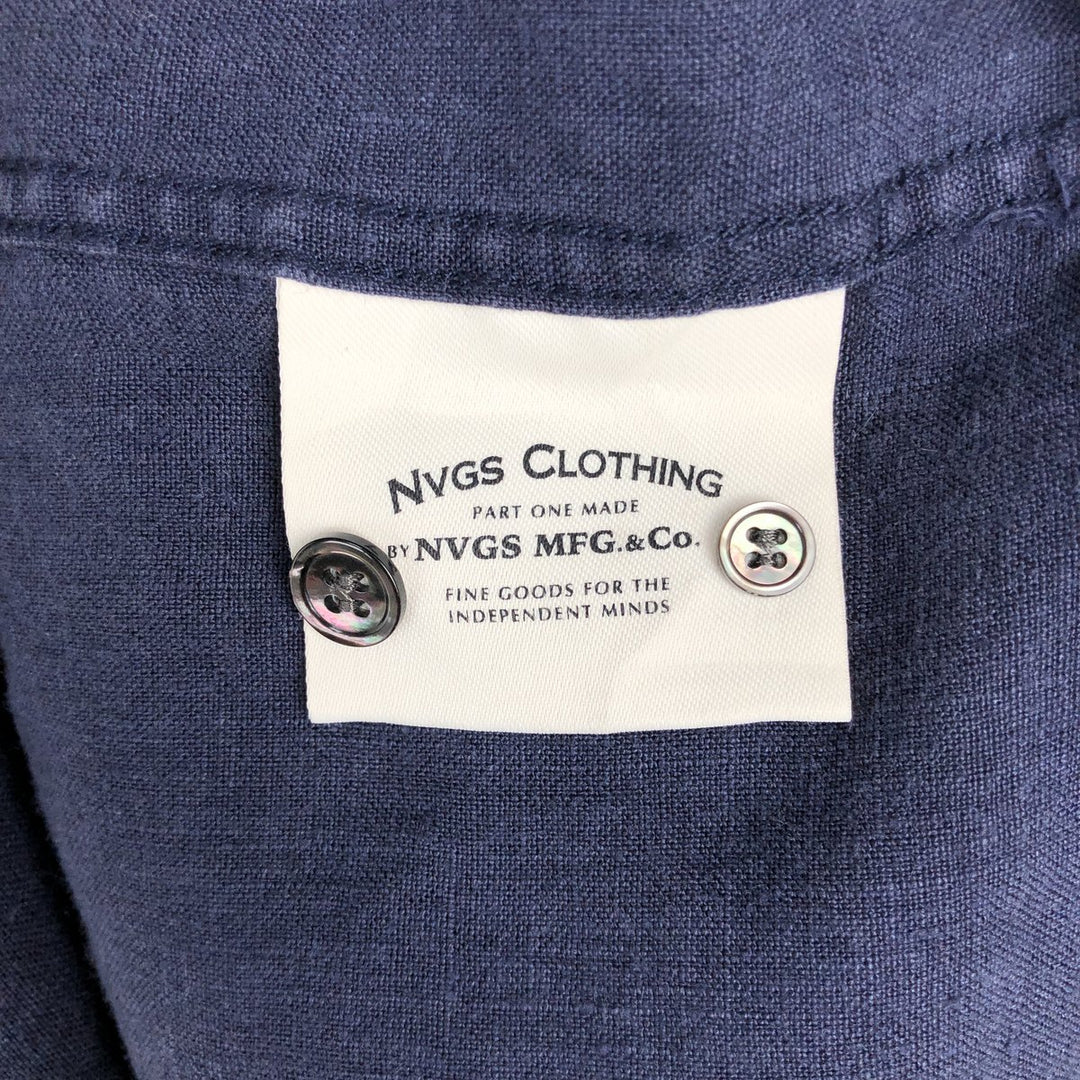 NVGS Mfg & Co. Short-Sleeve Open-Collar Linen Shirt (Men's Size S) linen navy blue type Vintage Second Hand