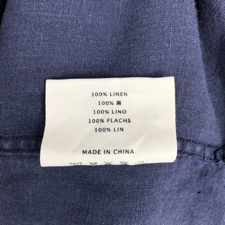 NVGS Mfg & Co. Short-Sleeve Open-Collar Linen Shirt (Men's Size S) linen navy blue type Vintage Second Hand