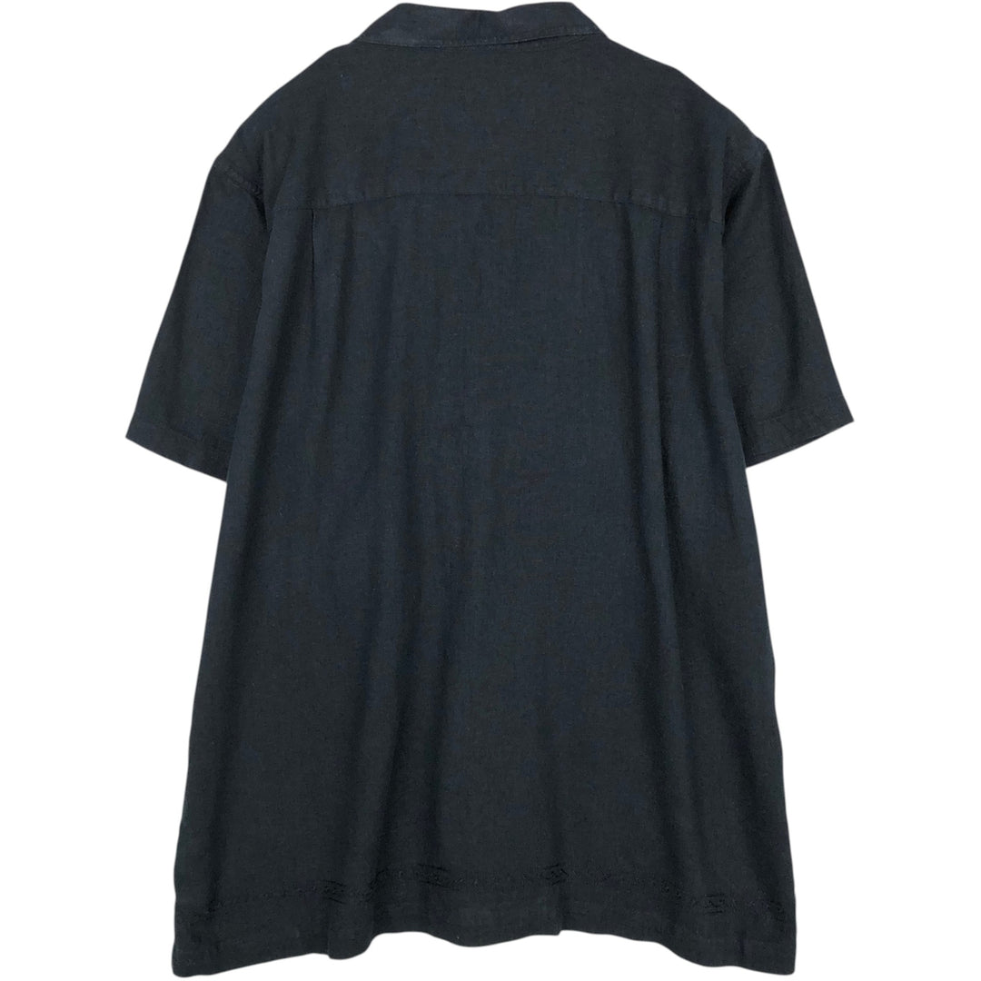 MARC EDWARDS Short-Sleeve Open-Collar Linen Shirt, Men's Size XL (approx.) linen black type Vintage Second Hand