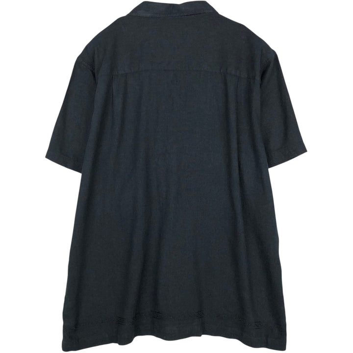 MARC EDWARDS Short-Sleeve Open-Collar Linen Shirt, Men's Size XL (approx.) linen black type Vintage Second Hand