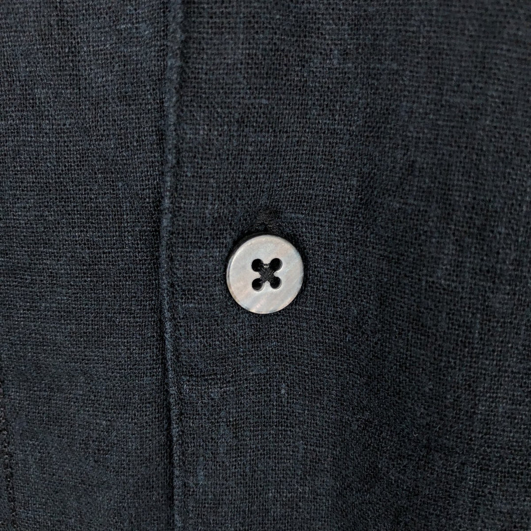 MARC EDWARDS Short-Sleeve Open-Collar Linen Shirt, Men's Size XL (approx.) linen black type Vintage Second Hand