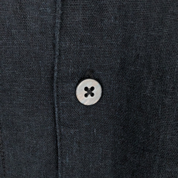 MARC EDWARDS Short-Sleeve Open-Collar Linen Shirt, Men's Size XL (approx.) linen black type Vintage Second Hand