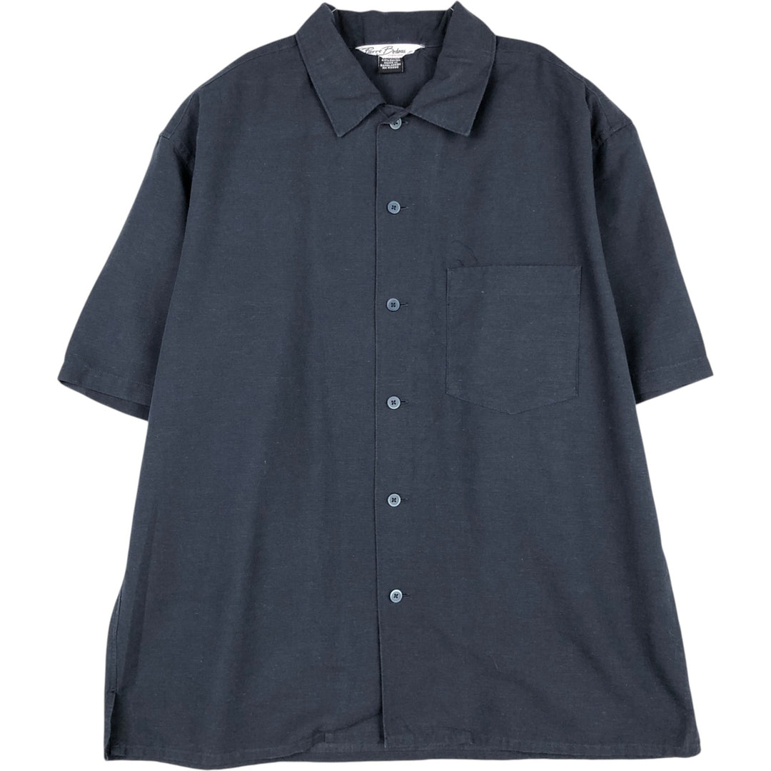 Short-sleeved linen shirt, men's size M. linen navy blue type Vintage Second Hand