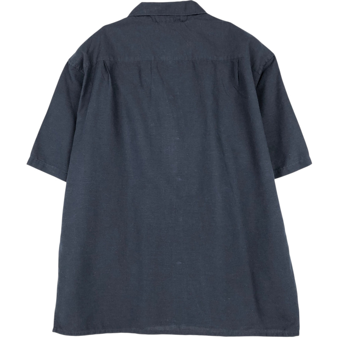 Short-sleeved linen shirt, men's size M. linen navy blue type Vintage Second Hand