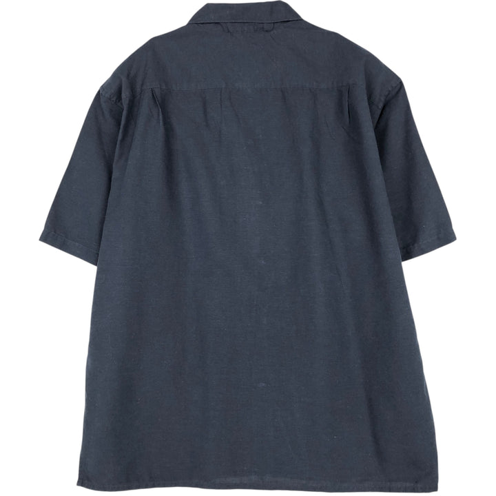 Short-sleeved linen shirt, men's size M. linen navy blue type Vintage Second Hand