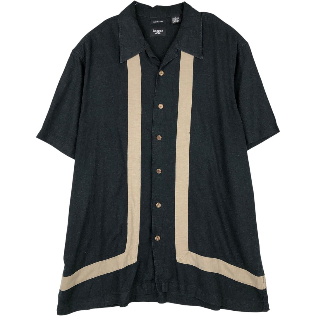 Haggar Short-Sleeve Open-Collar Linen Shirt, Men's Size XL (approx.) linen black type Vintage Second Hand