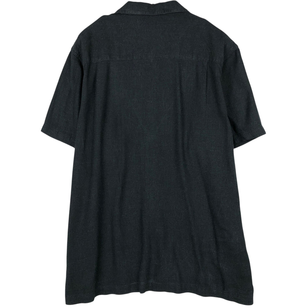 Haggar Short-Sleeve Open-Collar Linen Shirt, Men's Size XL (approx.) linen black type Vintage Second Hand