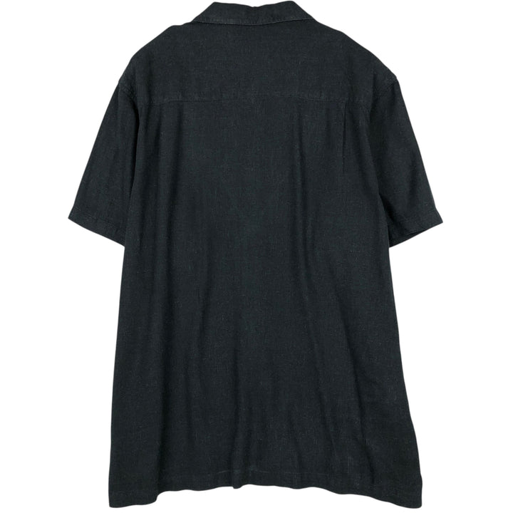 Haggar Short-Sleeve Open-Collar Linen Shirt, Men's Size XL (approx.) linen black type Vintage Second Hand