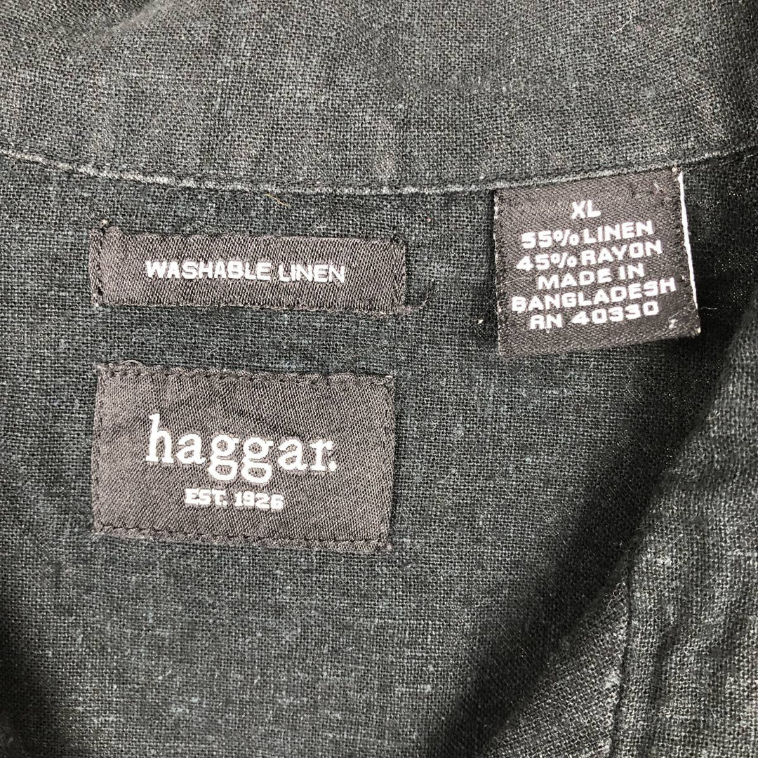 Haggar Short-Sleeve Open-Collar Linen Shirt, Men's Size XL (approx.) linen black type Vintage Second Hand