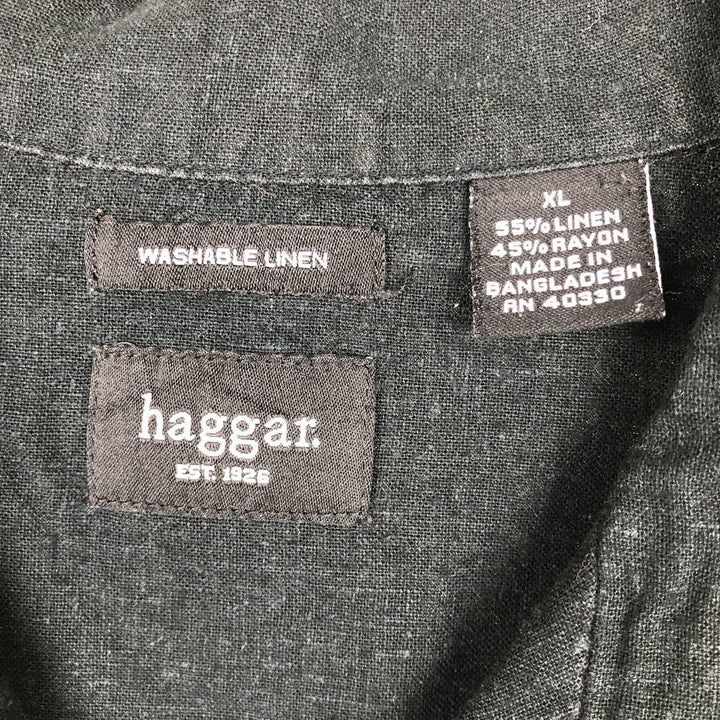 Haggar Short-Sleeve Open-Collar Linen Shirt, Men's Size XL (approx.) linen black type Vintage Second Hand