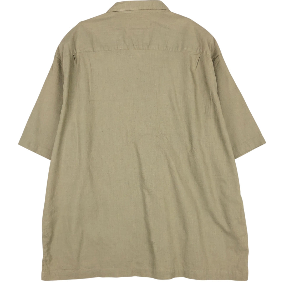 Van Heusen short-sleeved open-collar linen shirt, men's size L (approx.) linen Khaki type beige Vintage Second Hand