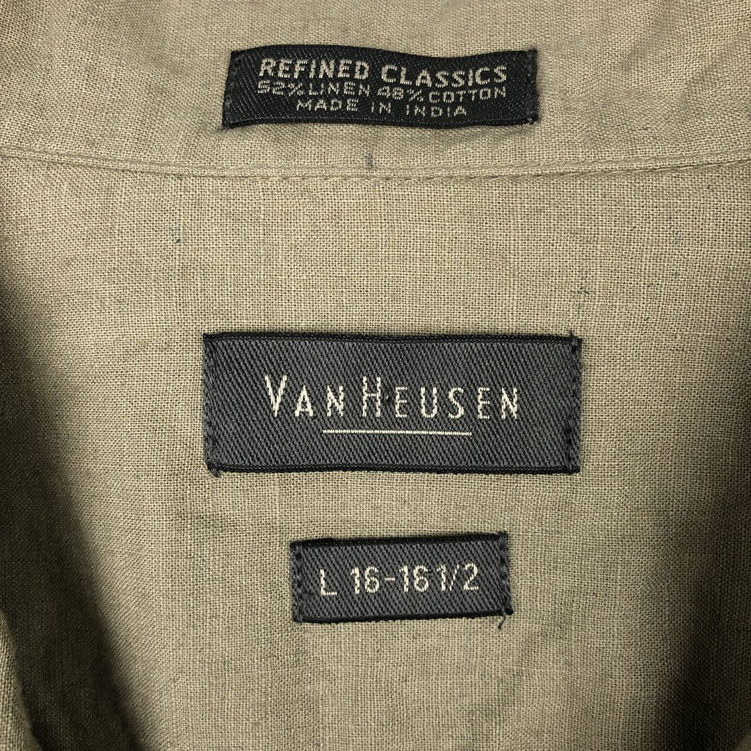 Van Heusen short-sleeved open-collar linen shirt, men's size L (approx.) linen Khaki type beige Vintage Second Hand