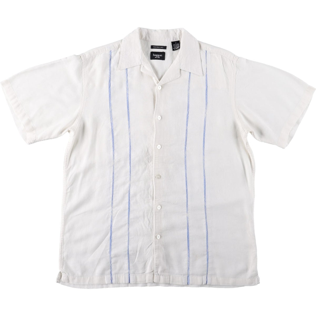 Haggar Short-Sleeve Open-Collar Linen Shirt, Men's Size M (approx.) linen white type Vintage Second Hand
