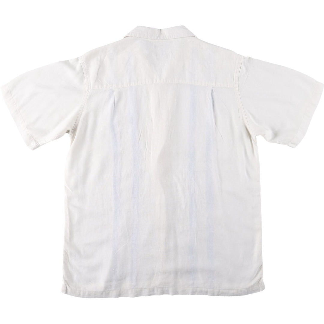 Haggar Short-Sleeve Open-Collar Linen Shirt, Men's Size M (approx.) linen white type Vintage Second Hand