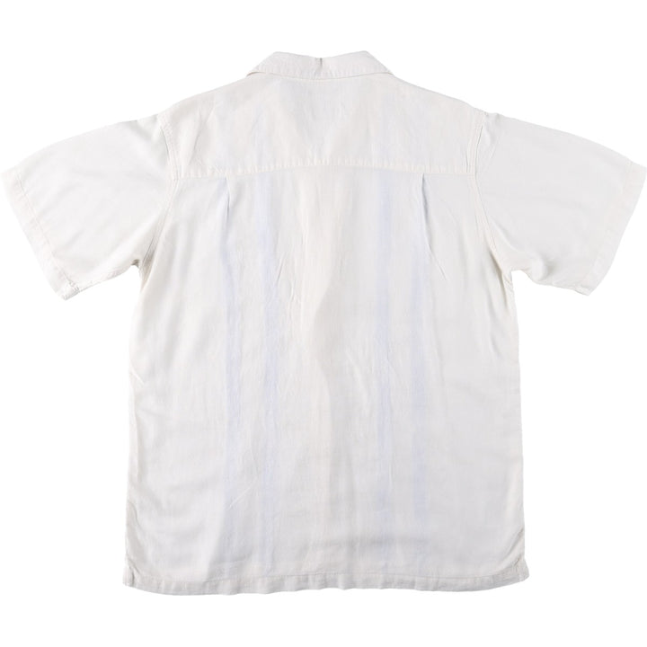 Haggar Short-Sleeve Open-Collar Linen Shirt, Men's Size M (approx.) linen white type Vintage Second Hand