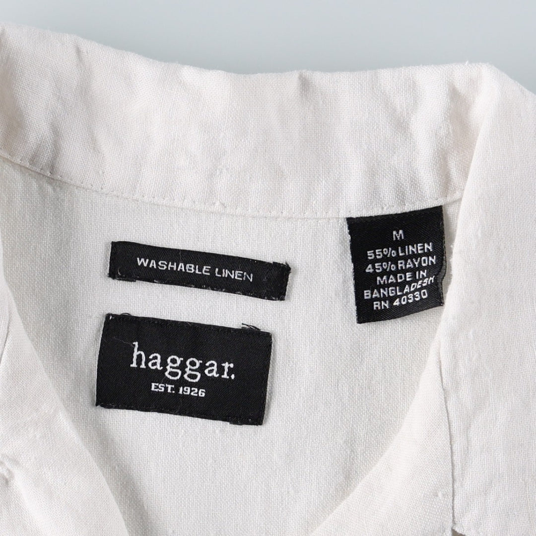 Haggar Short-Sleeve Open-Collar Linen Shirt, Men's Size M (approx.) linen white type Vintage Second Hand