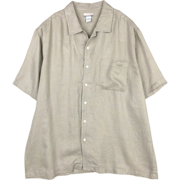 BREAKWATER Short Sleeve Open Collar Linen Shirt, Men's Size L linen Beige type Vintage Second Hand