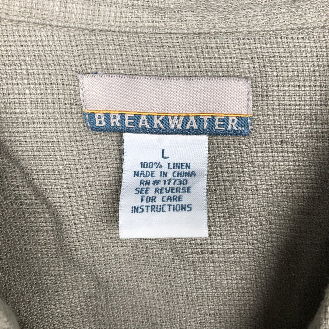 BREAKWATER Short Sleeve Open Collar Linen Shirt, Men's Size L linen Beige type Vintage Second Hand