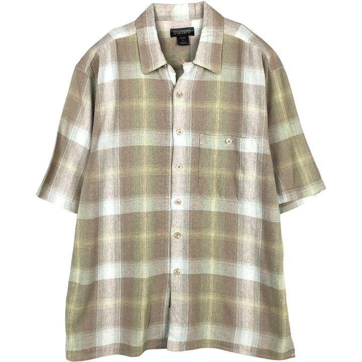 TRUST Short-Sleeve Open-Collar Linen Shirt, Men's Size XL (approx.) linen Beige type Vintage Second Hand