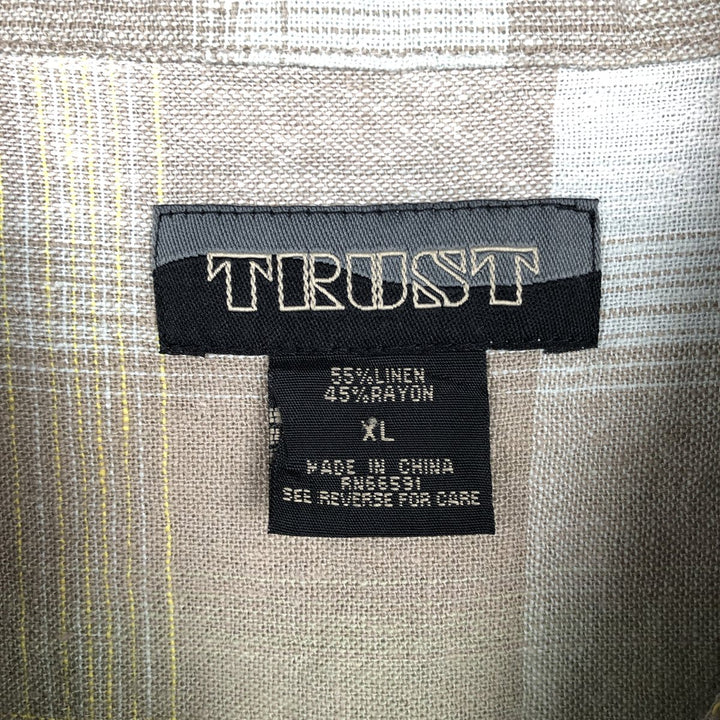 TRUST Short-Sleeve Open-Collar Linen Shirt, Men's Size XL (approx.) linen Beige type Vintage Second Hand