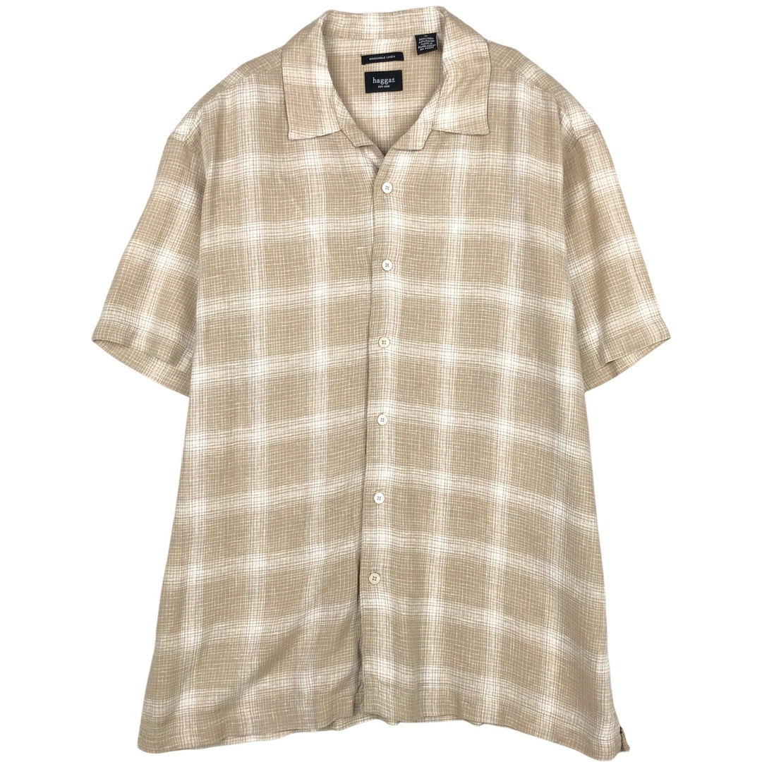 Haggar Short-Sleeve Open-Collar Linen Shirt, Men's Size XL (approx.) linen Beige type Vintage Second Hand