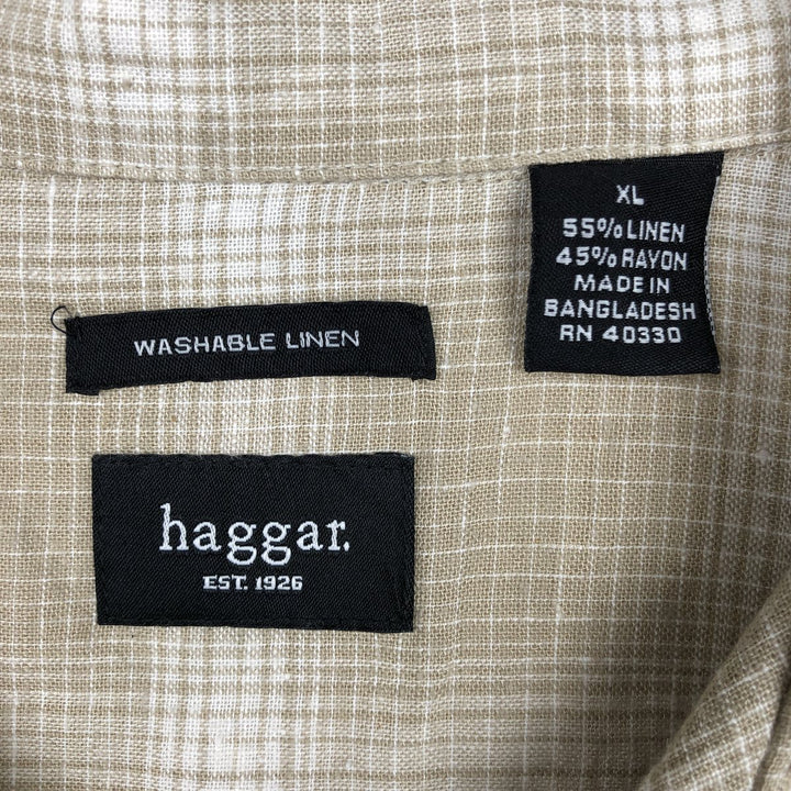 Haggar Short-Sleeve Open-Collar Linen Shirt, Men's Size XL (approx.) linen Beige type Vintage Second Hand
