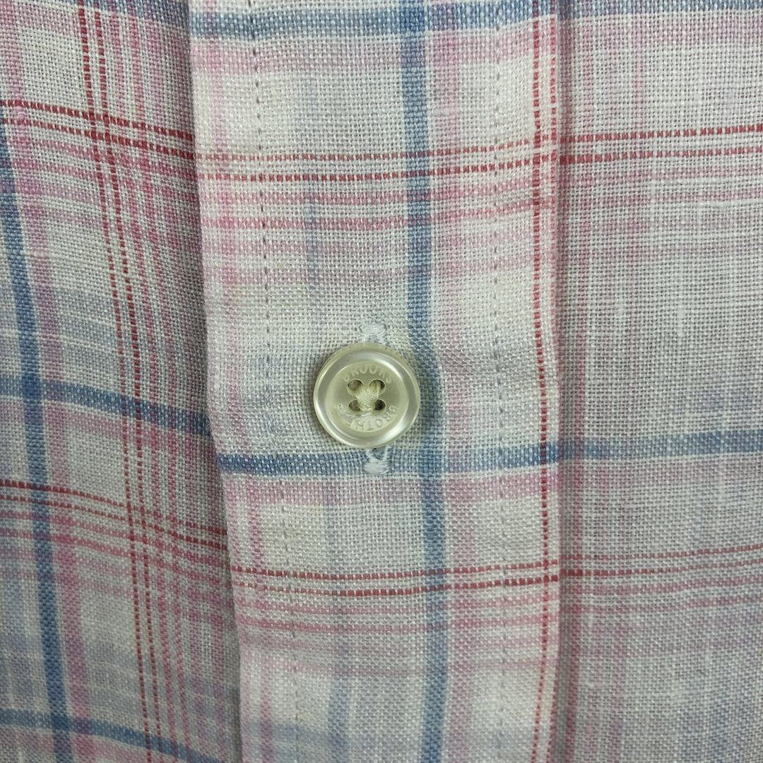 Brooks Brothers Est.1818 Check Pattern Short-Sleeve Linen Button-Down Shirt, Men's Size L (approx.) linen pink type Vintage Second Hand