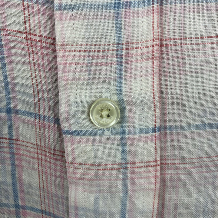 Brooks Brothers Est.1818 Check Pattern Short-Sleeve Linen Button-Down Shirt, Men's Size L (approx.) linen pink type Vintage Second Hand