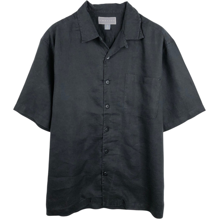 CHEVIOT Short-Sleeve Open-Collar Linen Shirt, Boxy Fit, Men's Size M linen black type Vintage Second Hand