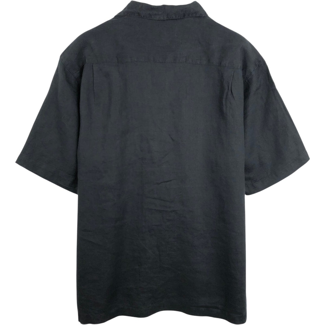 CHEVIOT Short-Sleeve Open-Collar Linen Shirt, Boxy Fit, Men's Size M linen black type Vintage Second Hand