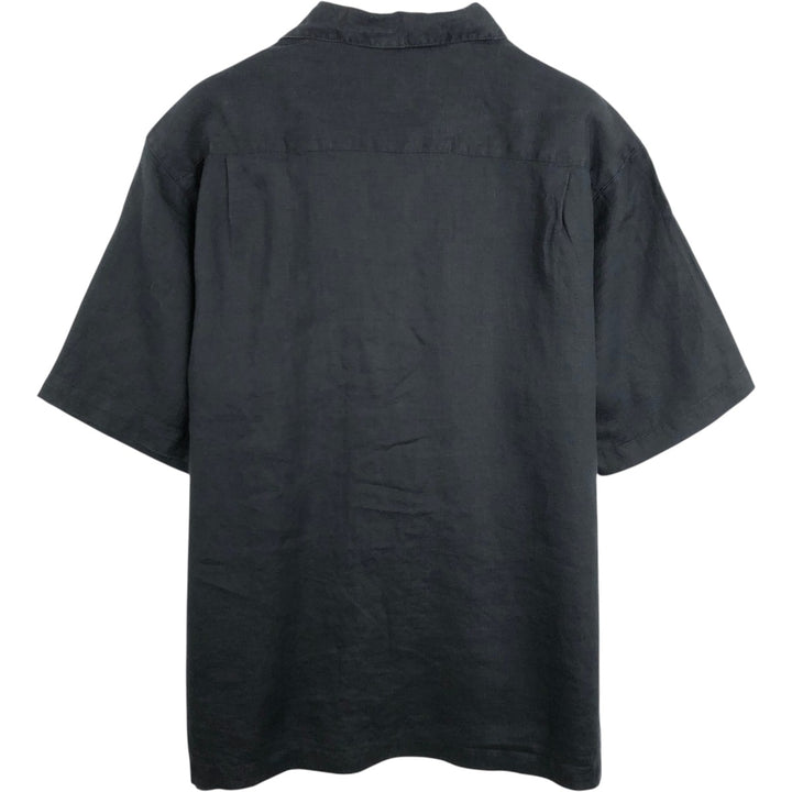 CHEVIOT Short-Sleeve Open-Collar Linen Shirt, Boxy Fit, Men's Size M linen black type Vintage Second Hand