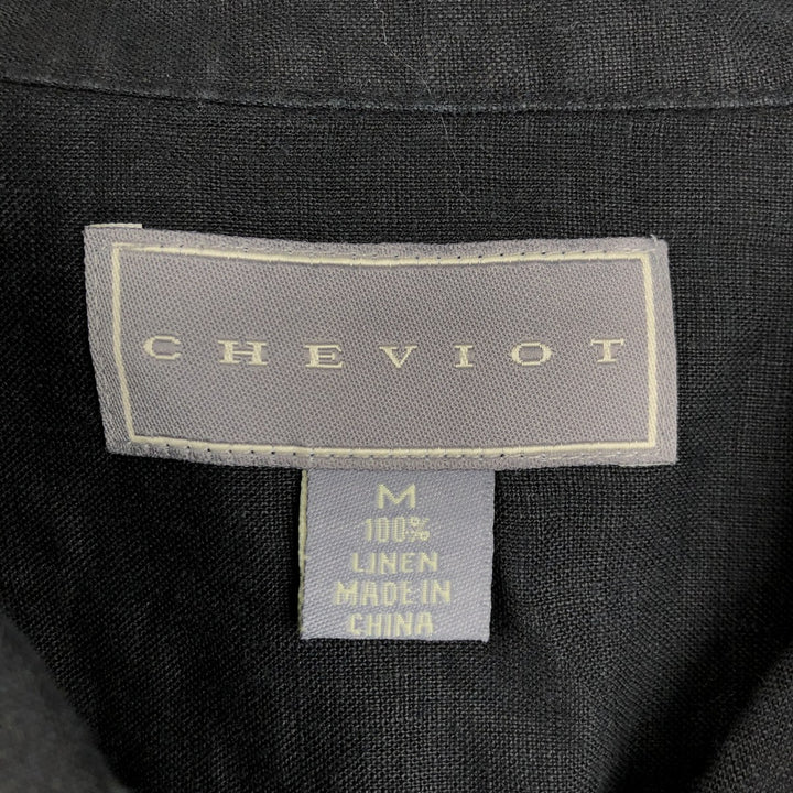 CHEVIOT Short-Sleeve Open-Collar Linen Shirt, Boxy Fit, Men's Size M linen black type Vintage Second Hand