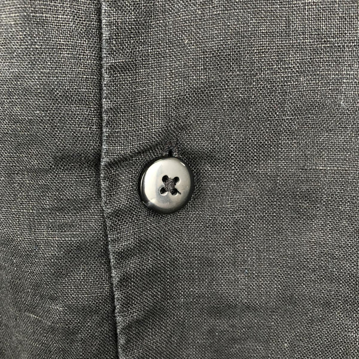 CHEVIOT Short-Sleeve Open-Collar Linen Shirt, Boxy Fit, Men's Size M linen black type Vintage Second Hand