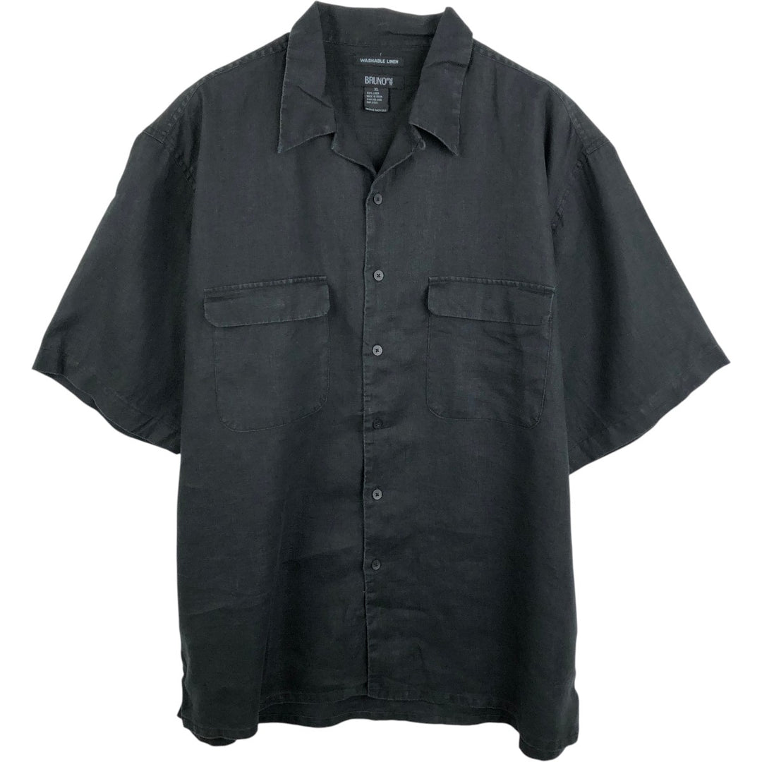 BRUNO Short-Sleeve Open-Collar Linen Shirt, Boxy Shirt, Men's Size XL (approx.) linen black type Vintage Second Hand