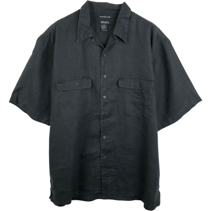 BRUNO Short-Sleeve Open-Collar Linen Shirt, Boxy Shirt, Men's Size XL (approx.) linen black type Vintage Second Hand