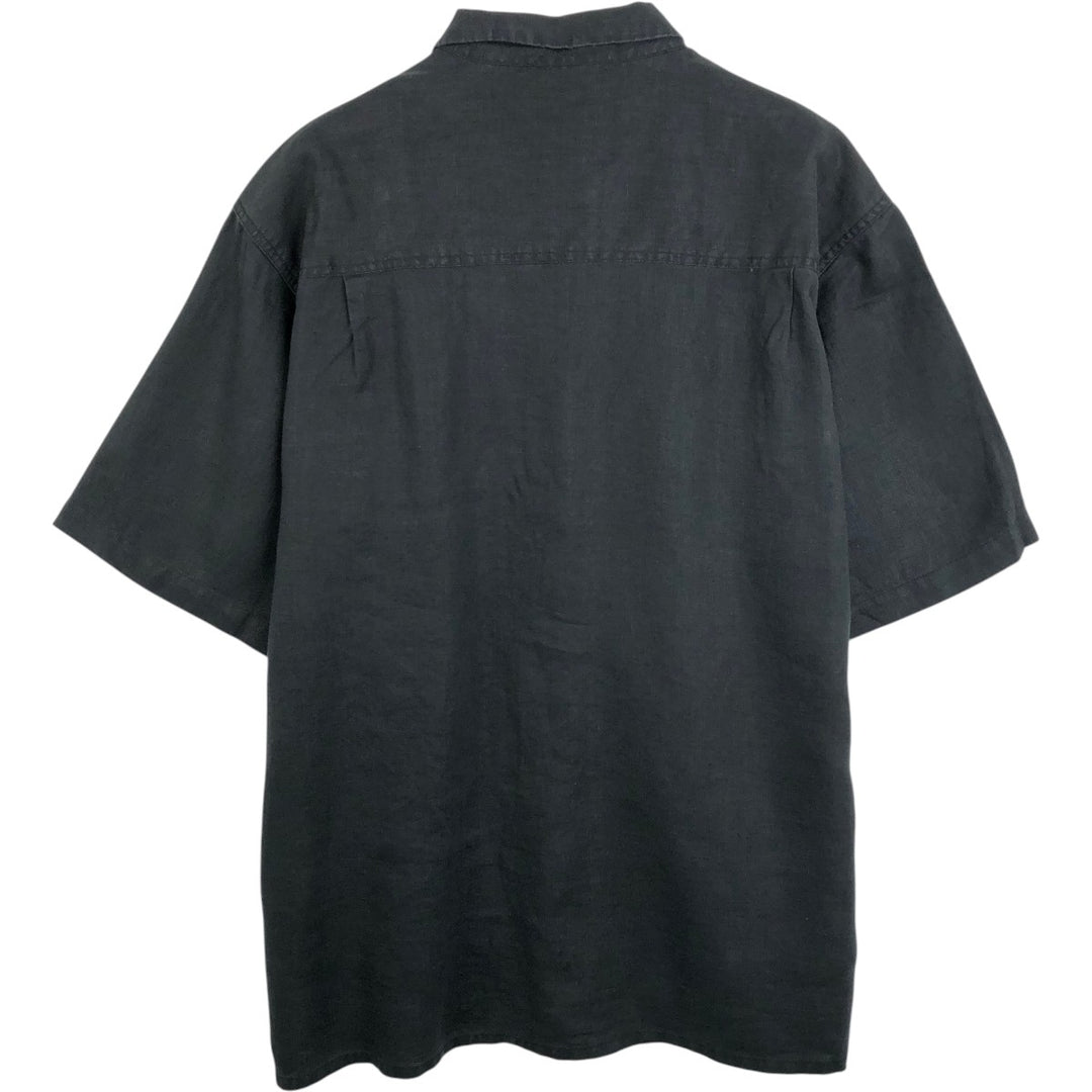 BRUNO Short-Sleeve Open-Collar Linen Shirt, Boxy Shirt, Men's Size XL (approx.) linen black type Vintage Second Hand