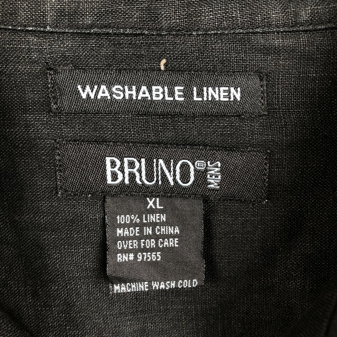 BRUNO Short-Sleeve Open-Collar Linen Shirt, Boxy Shirt, Men's Size XL (approx.) linen black type Vintage Second Hand