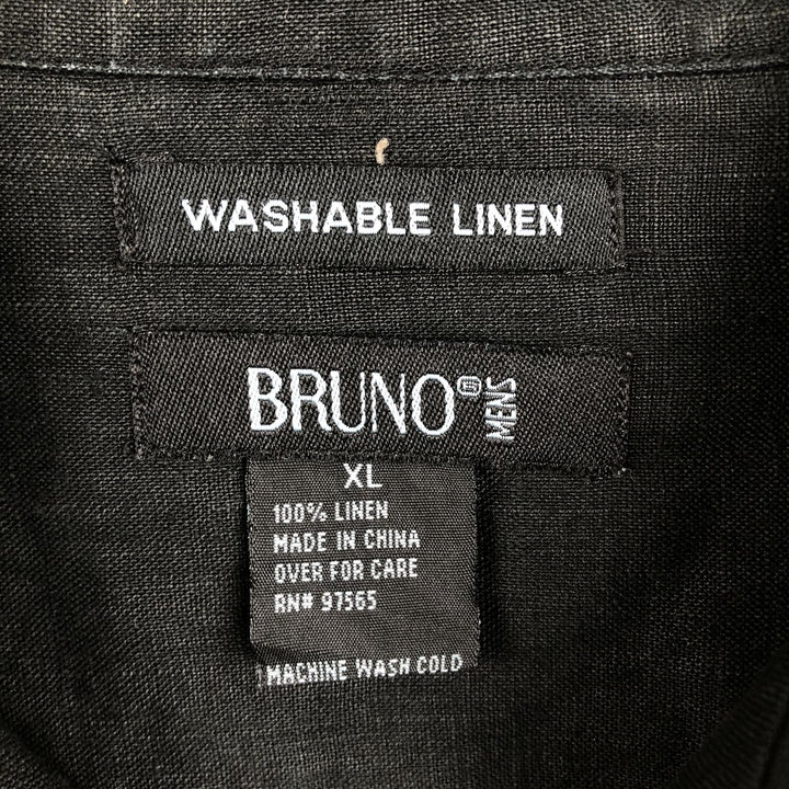 BRUNO Short-Sleeve Open-Collar Linen Shirt, Boxy Shirt, Men's Size XL (approx.) linen black type Vintage Second Hand