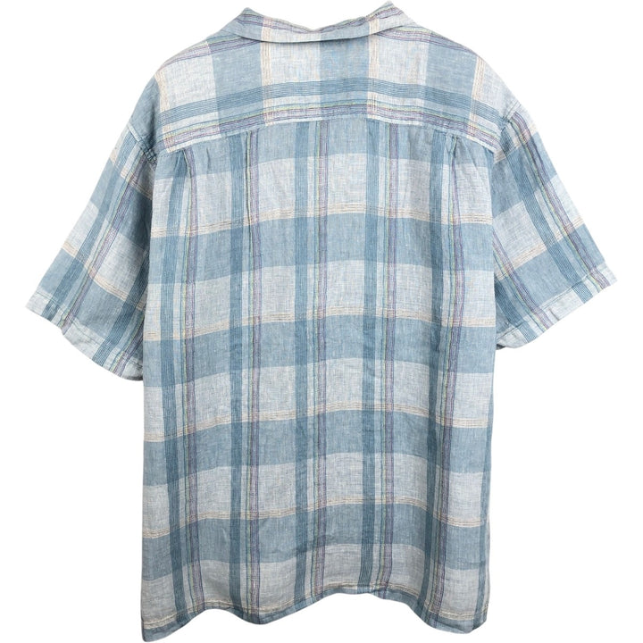 Tommy Bahama ORIDINAL FIT Check Pattern Short-Sleeve Open Collar Linen Shirt, Boxy Shirt, Men's XL Equivalent linen Blue type light blue Vintage Second Hand
