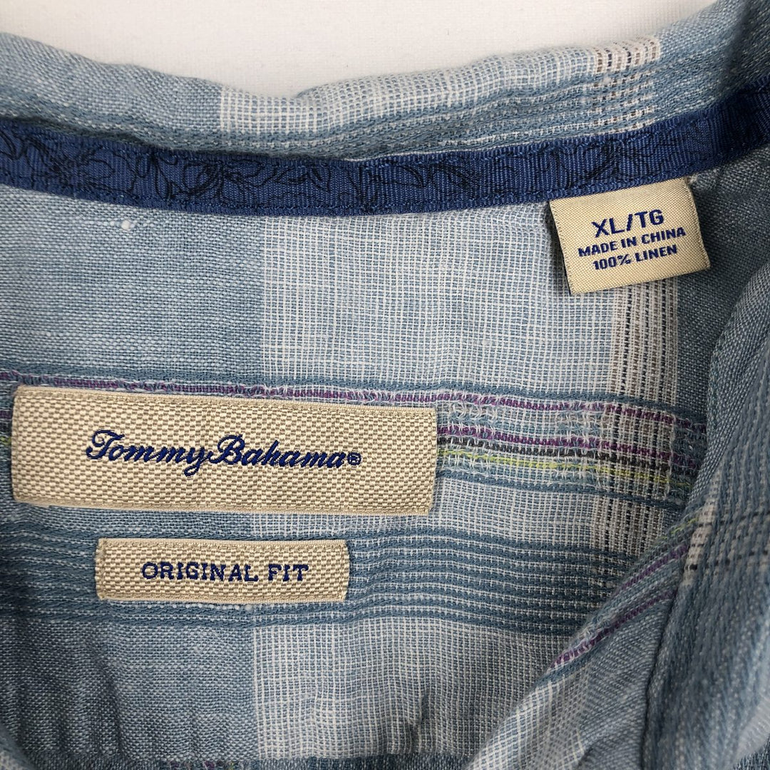Tommy Bahama ORIDINAL FIT Check Pattern Short-Sleeve Open Collar Linen Shirt, Boxy Shirt, Men's XL Equivalent linen Blue type light blue Vintage Second Hand