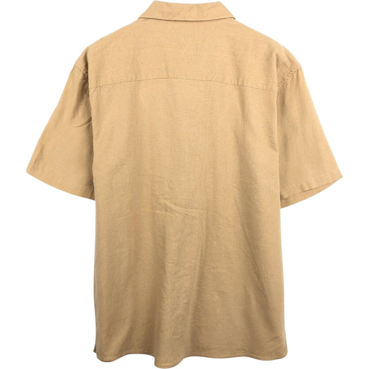 TRUST Short-Sleeve Open-Collar Linen Shirt, Boxy Fit, Men's Size L (approx.) linen Beige type Vintage Second Hand