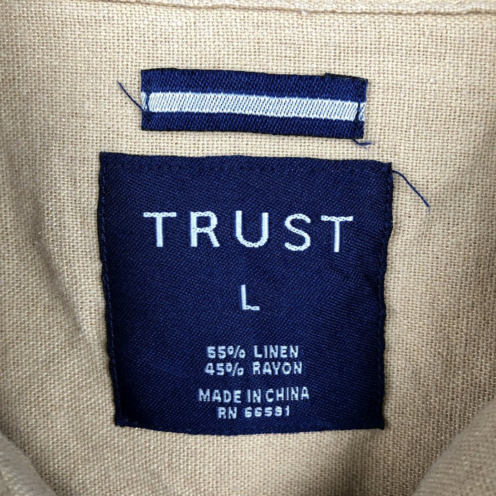 TRUST Short-Sleeve Open-Collar Linen Shirt, Boxy Fit, Men's Size L (approx.) linen Beige type Vintage Second Hand