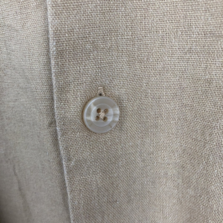 TRUST Short-Sleeve Open-Collar Linen Shirt, Boxy Fit, Men's Size L (approx.) linen Beige type Vintage Second Hand